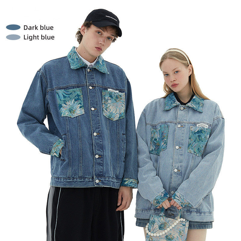 Couple's New Printed Loose Denim Jacket - Bellarte Enchanté Couple's New Printed Loose Denim Jacket